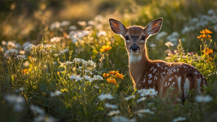 Deer standing in floral forest 