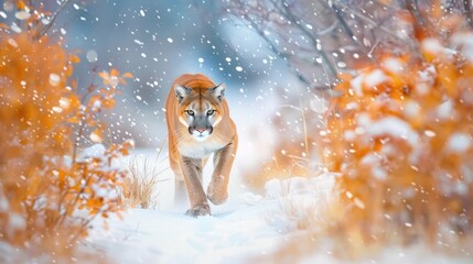 Majestic Cougar in Winter Wonderland