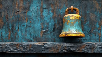 Fototapeta premium Rusty Bell Hanging on a Weathered Wall