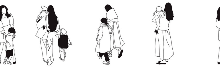 Hand-drawn doodle family border. Outline family clipart. Hand-drawn black art.