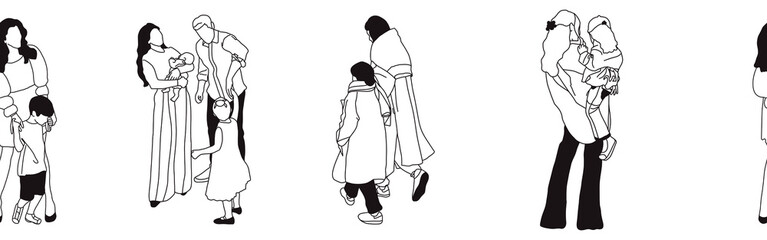 Hand-drawn doodle family border. Outline family clipart. Hand-drawn black art.