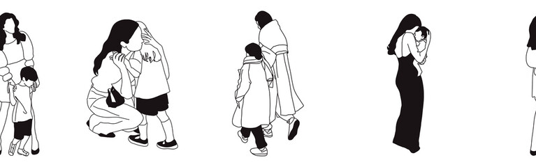 Hand-drawn doodle family border. Outline family clipart. Hand-drawn black art.