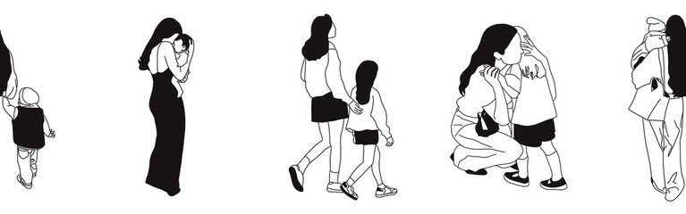 Hand-drawn doodle family border. Outline family clipart. Hand-drawn black art.