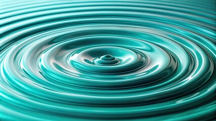 A turquoise-colored liquid drips slowly onto a white background, creating a mesmerizing pattern of concentric circles and waves, modern art, white background