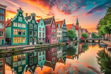 Obraz premium Ethereal Urban Exploration in Soft Pastel Peach and Mint Hues for Romantic Aesthetic