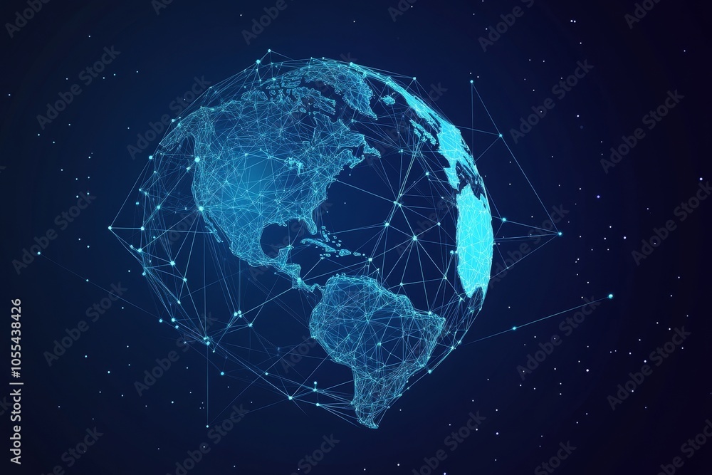 Poster big data analytics and business concept on world map, points and lines of global business, e-commerc