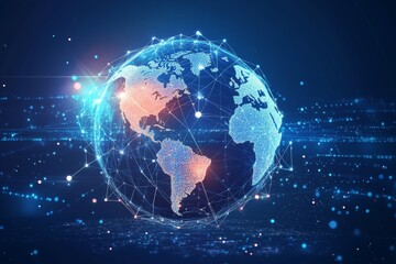 Fototapeta premium Network connections across the world. Business analytics, big data, e-commerce, social networking, and digital connection technology for businesses.