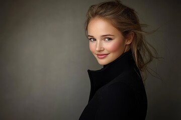 Naklejka premium Photograph of a beautiful young woman wearing a fur coat in a studio