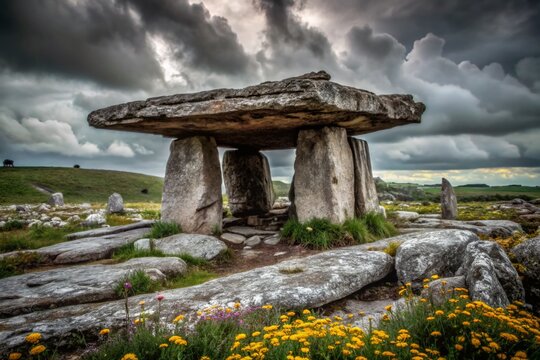 Explore the Mystique of Poulnabrone Dolmen Tombs in the Barren Landscape of Co Clare, Ireland