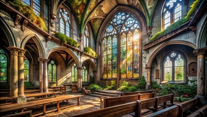 Obraz premium Exploring the Majestic Interior of an Abandoned Church - Urban Exploration Photography