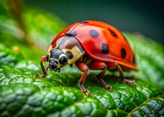 Fototapeta premium Extreme Close-Up of a Ladybug on a Leaf - Macro Photography Capturing Nature's Details