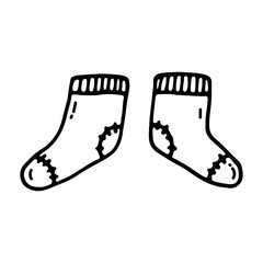 A pair of warm wool socks. Cozy autumn. Doodle. Vector illustration. Hand drawn. Outline.
