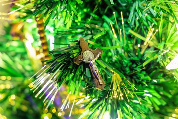 Religious Christian theme with Biblical concept of Jesus Christ crucified on the cross for the holiday of Forgiveness Sunday or Christmas