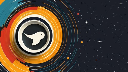 Obraz premium Abstract Space Background with White Bird and Colorful Rings