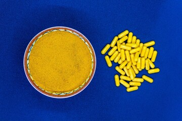 Ground organic turmeric root for a healthy diet. Curcumin imparts healing properties to food