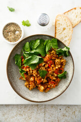 Minced chicken with tomato sauce