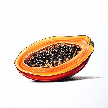 recommend clip art: A papaya hand drawn with colored pencils, style watercolor, isolated, clipart