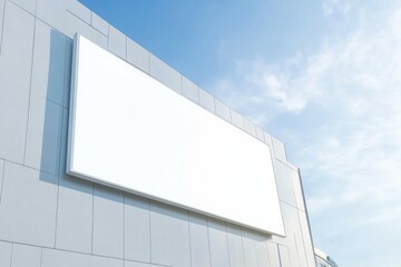 closeup plain white blank huge Rectangle Signage mockup in wall