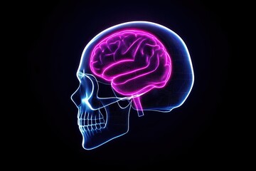 Digital illustration of human brain and skull