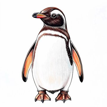 recommend clip art: A penguin hand drawn with colored pencils, style watercolor, isolated, clipart