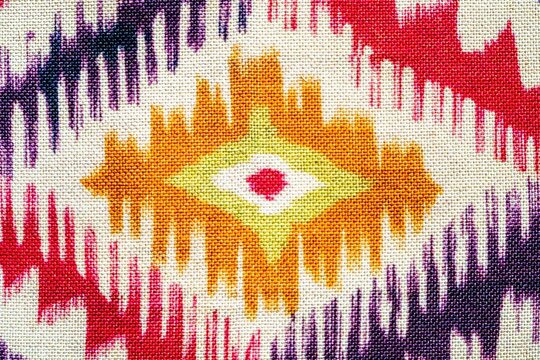 Oriental design colored Uzbek fabric khan atlas, adras