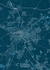 Map of Utrecht, Netherlands, rendered in a minimalist style. The map features a deep blue background with white lines representing roads, waterways, and other urban features.