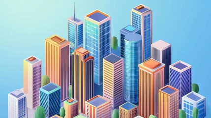 Obraz premium Abstract Modern Cityscape: A Panoramic 3D Illustration Journey