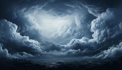 Illustration background with thick, dark clouds, creating a soft overcast atmosphere