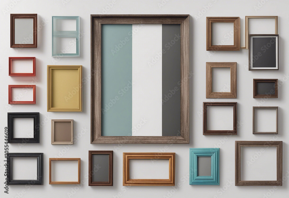 Aufkleber set of various multicolour empty wooden picture frame blank mock-up isolated on transparent backgrou