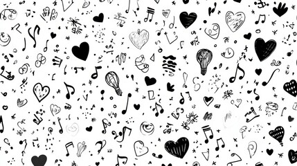 Fototapeta premium Seamless romantic pattern, a vector design with hearts and music notes for valentine's day, wedding, or musical projects