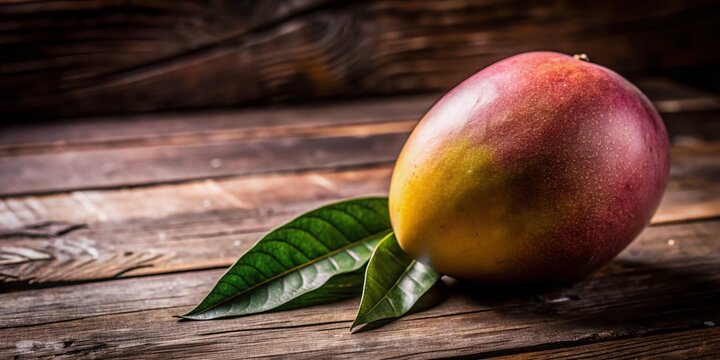 Fresh Ripe Dasheri Mango on a Wooden Table with Copy Space for Text and Branding in Bright Yellow