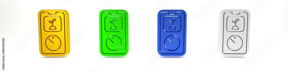 Poster colorful smart farming technology - timer farm automation system in app icon isolated on white backg