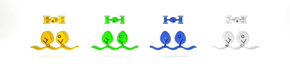 Colorful Smart farm with drone control and tree icon isolated on white background. Innovation technology for agricultural company. Minimalism concept. 3D render illustration