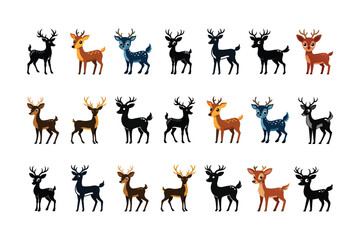 Cartoon deer vector set. Cute Cartoon Render of Smiling Deer Character Rendered on a White Background. Illustration of Cute Deer Isolated.