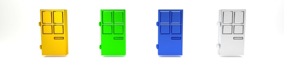 Colorful Closed door icon isolated on white background. Minimalism concept. 3D render illustration