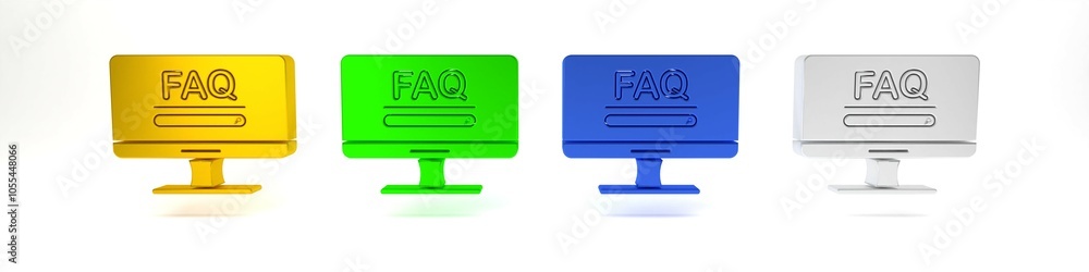Poster colorful computer monitor with text faq information icon isolated on white background. frequently as