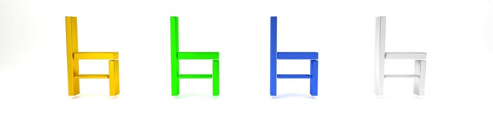 Colorful Chair icon isolated on white background. Minimalism concept. 3D render illustration