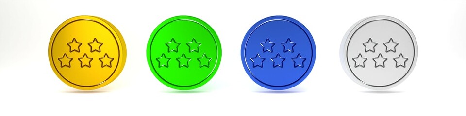 Colorful Five stars customer product rating review icon isolated on white background. Favorite, best rating, award symbol. Minimalism concept. 3D render illustration