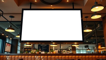 Customizable Blank Billboard in Front of Restaurant for Advertising Promotion
