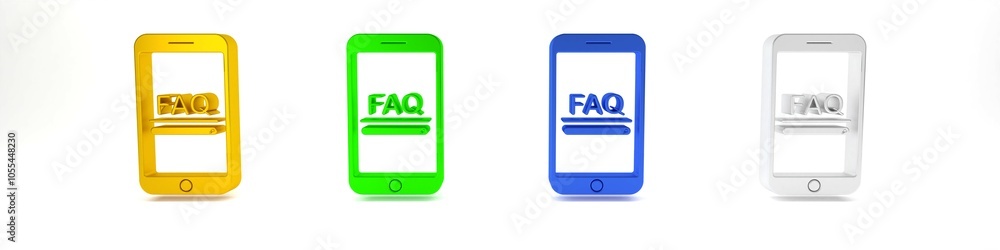 Poster colorful mobile phone with text faq information icon isolated on white background. frequently asked 