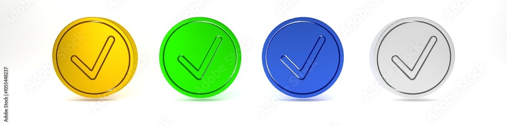 Poster colorful check mark in circle icon isolated on white background. choice button sign. checkmark symbo