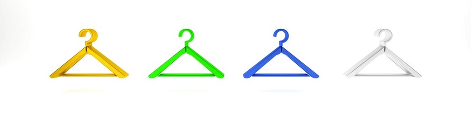 Colorful Hanger wardrobe icon isolated on white background. Cloakroom icon. Clothes service symbol. Laundry hanger sign. Minimalism concept. 3D render illustration