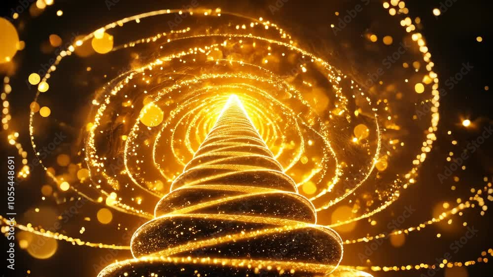 Poster christmas tree made of concentric circles of lights, each circle smaller and higher, creating a mesm