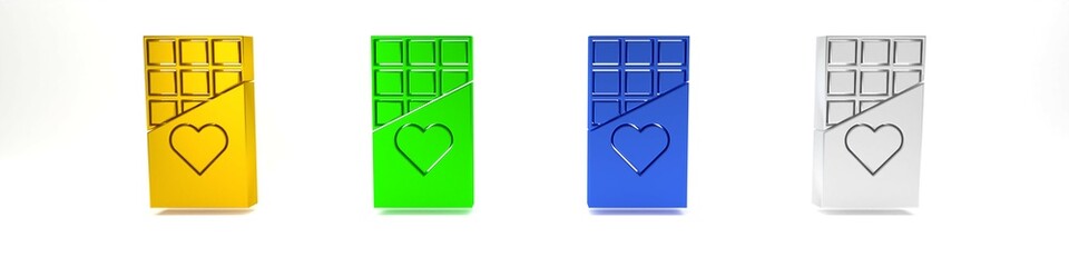 Colorful Chocolate bar icon isolated on white background. Valentines day symbol. Minimalism concept. 3D render illustration