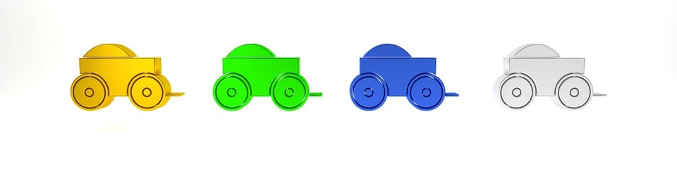 Colorful Wooden four-wheel cart with hay icon isolated on white background. Minimalism concept. 3D render illustration