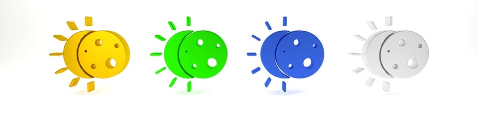 Colorful Eclipse of the sun icon isolated on white background. Total sonar eclipse. Minimalism concept. 3D render illustration