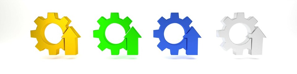 Colorful Arrow growth gear business icon isolated on white background. Productivity icon. Minimalism concept. 3D render illustration