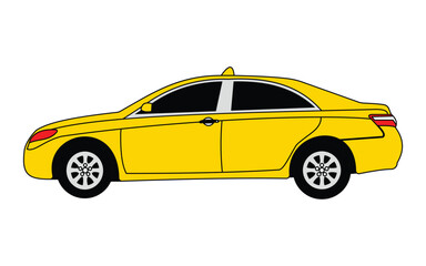 Yellow taxi and cab car vector icon illustration in simple flat design isolated on white background.