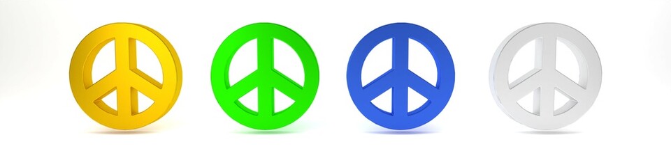 Colorful Peace icon isolated on white background. Hippie symbol of peace. Minimalism concept. 3D render illustration