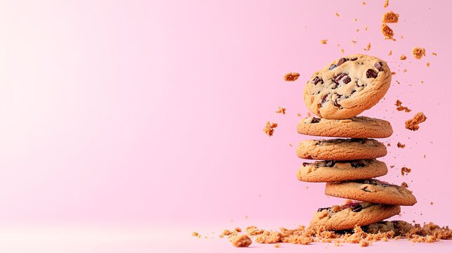 Minimalist Crumbl cookie on pastel background, isolated with soft shadows, modern dessert aesthetic